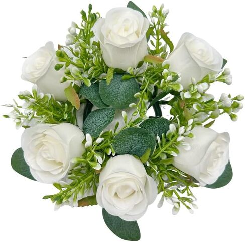 Artificial Rose Eucalyptus Pillar Candle Ring Wreath 3 Inch Center for Flameless or Wax Pillar Candles Weddding Banquet Reception Table Home Decor (6, white) in Saudi Arabia