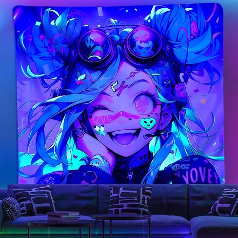 HOUHUANG Hanging paintings, blacklight tapestry, murals, and decorative paintings, fluorescent anime, cartoons, polyester material (82inx 47in) for families, bars, and outdoor parties (25810) in Saudi Arabia