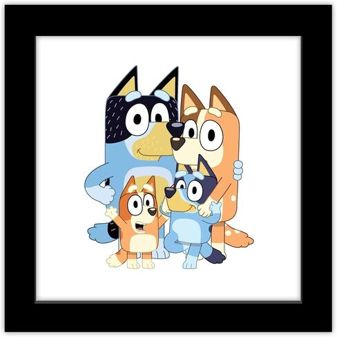 Trends International Gallery Pops Bluey - Dad, Mum, Bluey and Bingo Wall Art, Black Framed Version, 12'' x 12'' in Saudi Arabia