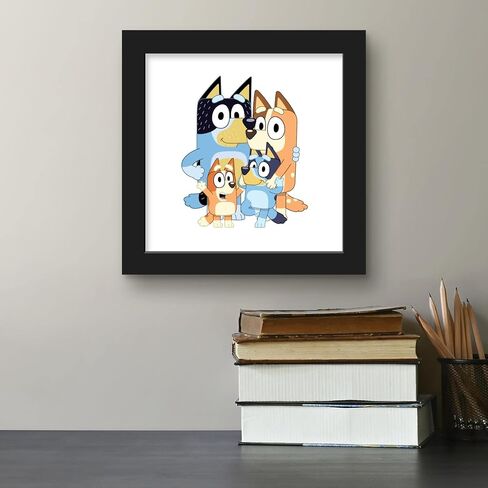 Trends International Gallery Pops Bluey - Dad, Mum, Bluey and Bingo Wall Art, Black Framed Version, 12'' x 12'' in Saudi Arabia