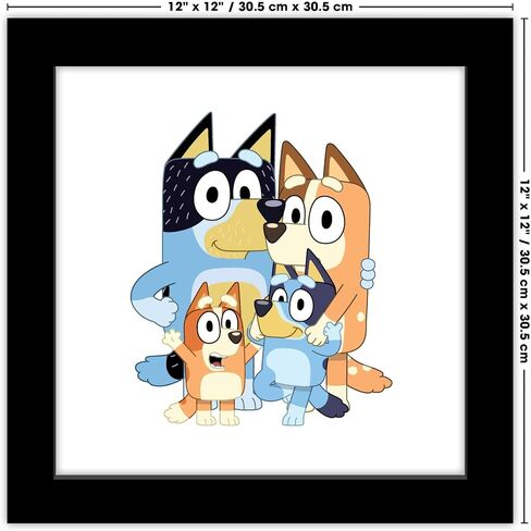 Trends International Gallery Pops Bluey - Dad, Mum, Bluey and Bingo Wall Art, Black Framed Version, 12'' x 12'' in Saudi Arabia