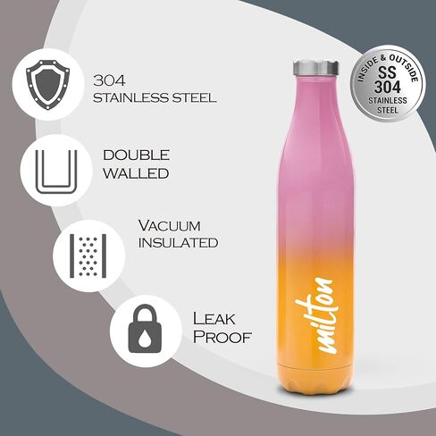 Milton Prudent 800 Thermosteel Hot and Cold Bottle, 820 ml, Pink Orange | Leak Proof | Easy to Carry | Office Bottle | Hiking | Trekking | Travel Bottle | Gym | Home | Kitchen Bottle in Saudi Arabia