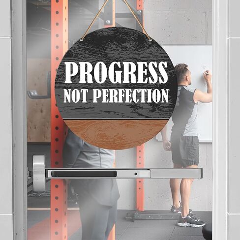 Muktoujaumai Gym Motivation Signs Wall Decor, Home Gym Inspirational Wall Decor Gym Hanging Signs Rustic Decorations for Office, Fitness, Workout Room, Progress Not Perfection in Saudi Arabia