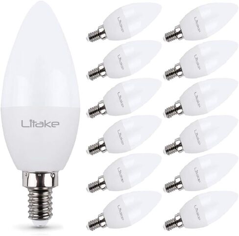 مصابيح Litake E12 LED مكافئة 60 وات، مصابيح شمعدان E12 LED في ضوء النهار، مصابيح إضاءة مروحة السقف LED، لمبة ثريا LED 5000 كيلو، 600 لومن، مصابيح إضاءة مروحة سقف بقاعدة الشمعدانات، 12 حزمة in Kuwait