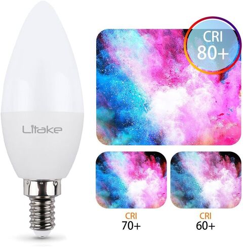 مصابيح Litake E12 LED مكافئة 60 وات، مصابيح شمعدان E12 LED في ضوء النهار، مصابيح إضاءة مروحة السقف LED، لمبة ثريا LED 5000 كيلو، 600 لومن، مصابيح إضاءة مروحة سقف بقاعدة الشمعدانات، 12 حزمة in Kuwait