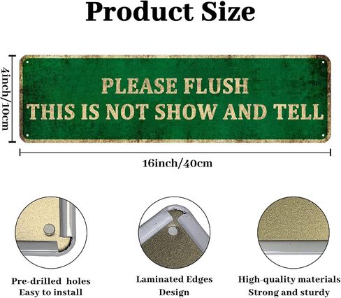 KIOZIY Funny Bathroom Signs, Please Flush This Is Not Show and Tell Tin Sign, Farmhouse Bathroom Decor, Bathroom Decor Wall Art, Funny Bathroom Humor, Bathroom Accessories, Rustic Home Decor, 4" x 16" in Saudi Arabia