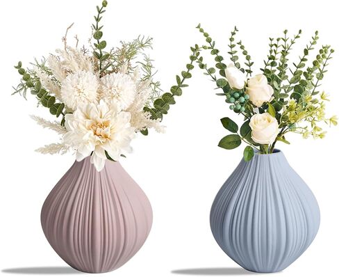 Mini Vase for Bedroom Living Room Home Flower Arrangement Mini Ceramic Vase Decorative Ornament (2 Pieces) (Pink + Beige) in Saudi Arabia