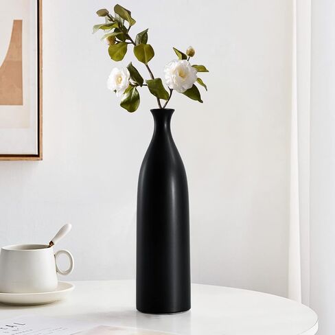 13 Inch Black Ceramic Vase Decor Flower Vases Simple Modern Matte Vase for Home Decor, Fireplace Living Room Bedroom Dining Table Decor in Saudi Arabia