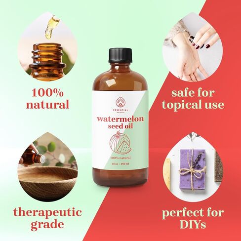 Watermelon Seed Oil Premium Cold Pressed Undiluted Oil | for Skin, Face, Body, Hair Revitalization | Vegan & Cruelty Free (16 Fl.Oz) in Kuwait