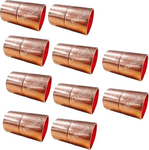 EZ-FLUID Plumbing 1-1/4" C X C LF Copper Coupling Pressure Copper Fitting With Roll Pipe Tube Stop,Sweat Solder Connection for Residential,Commercial. (1 Pack) in Saudi Arabia