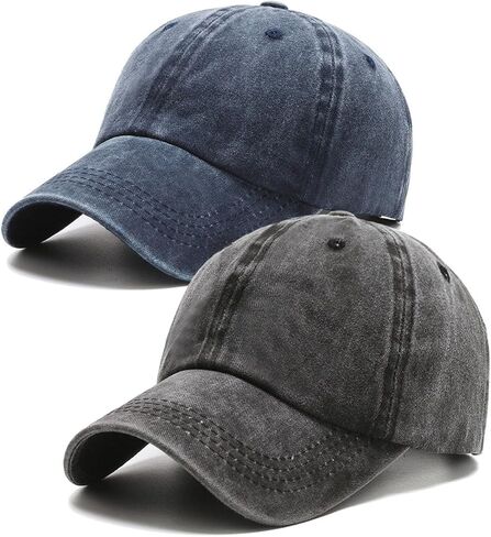 2PCS Vintage Washed Baseball Caps Fashionable Black and Denim Navy Unisex, Large, Grey in Saudi Arabia