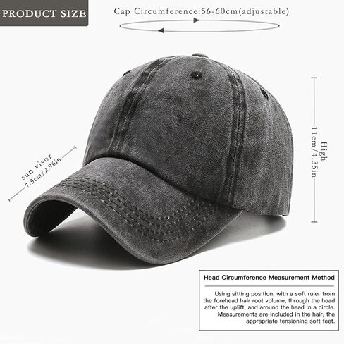 2PCS Vintage Washed Baseball Caps Fashionable Black and Denim Navy Unisex, Large, Grey in Saudi Arabia