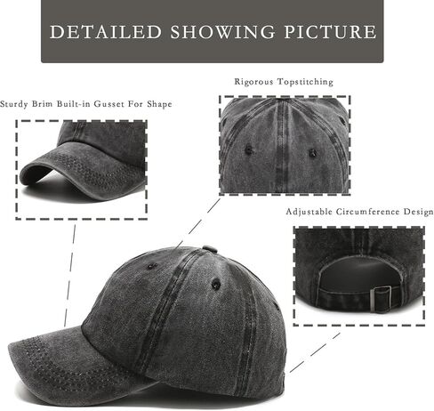 2PCS Vintage Washed Baseball Caps Fashionable Black and Denim Navy Unisex, Large, Grey in Saudi Arabia