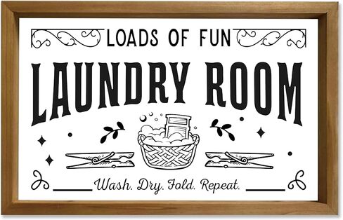 علامة ديكور جدار غرفة الغسيل لديكور المنزل، ديكور جدار غسيل خشبي لطيف ريفي يحمل الكثير من المرح، علامة تكرار الغسيل الجاف في المزرعة العتيقة، ديكور وإكسسوارات غرفة الغسيل، 16 × 10 بوصة in Kuwait