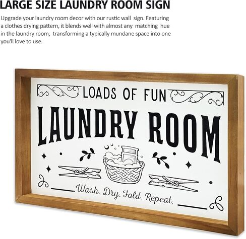 علامة ديكور جدار غرفة الغسيل لديكور المنزل، ديكور جدار غسيل خشبي لطيف ريفي يحمل الكثير من المرح، علامة تكرار الغسيل الجاف في المزرعة العتيقة، ديكور وإكسسوارات غرفة الغسيل، 16 × 10 بوصة in Kuwait
