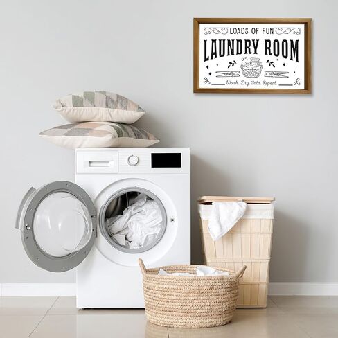 علامة ديكور جدار غرفة الغسيل لديكور المنزل، ديكور جدار غسيل خشبي لطيف ريفي يحمل الكثير من المرح، علامة تكرار الغسيل الجاف في المزرعة العتيقة، ديكور وإكسسوارات غرفة الغسيل، 16 × 10 بوصة in Kuwait