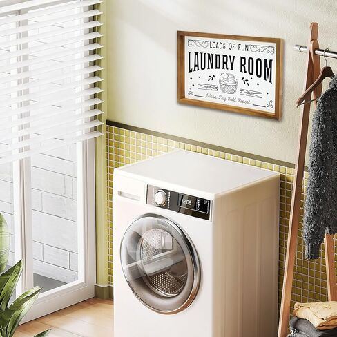 علامة ديكور جدار غرفة الغسيل لديكور المنزل، ديكور جدار غسيل خشبي لطيف ريفي يحمل الكثير من المرح، علامة تكرار الغسيل الجاف في المزرعة العتيقة، ديكور وإكسسوارات غرفة الغسيل، 16 × 10 بوصة in Kuwait