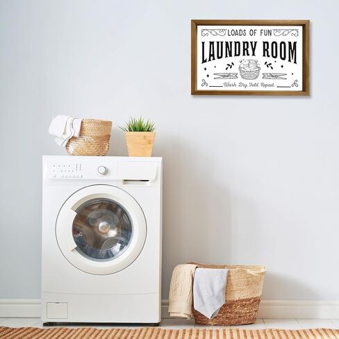 علامة ديكور جدار غرفة الغسيل لديكور المنزل، ديكور جدار غسيل خشبي لطيف ريفي يحمل الكثير من المرح، علامة تكرار الغسيل الجاف في المزرعة العتيقة، ديكور وإكسسوارات غرفة الغسيل، 16 × 10 بوصة in Kuwait