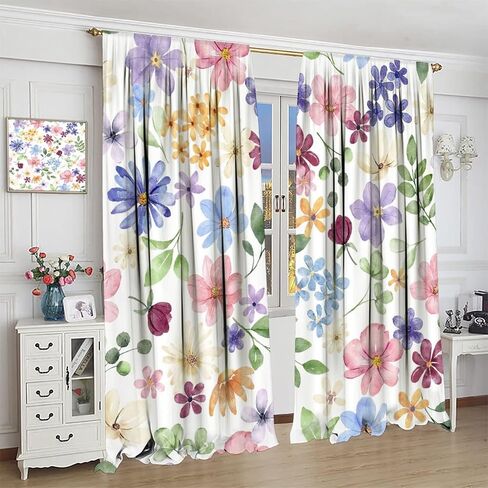 Floral Curtains, Retro Colored Birds Wild Flowers Herbs Nature Theme Pattern, Bedroom Living Room Blackout Curtains 2 Panel Set,42X45 Inch in Saudi Arabia