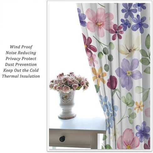 Floral Curtains, Retro Colored Birds Wild Flowers Herbs Nature Theme Pattern, Bedroom Living Room Blackout Curtains 2 Panel Set,42X45 Inch in Saudi Arabia