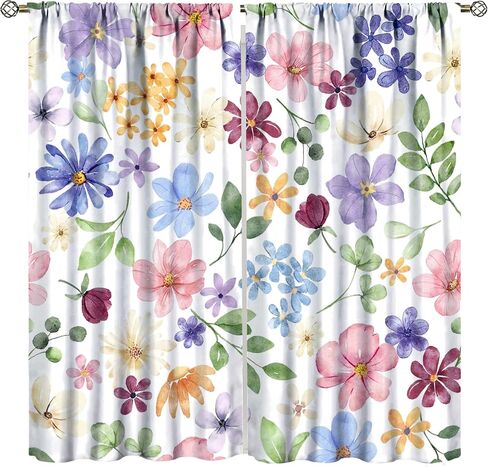 Floral Curtains, Retro Colored Birds Wild Flowers Herbs Nature Theme Pattern, Bedroom Living Room Blackout Curtains 2 Panel Set,42X45 Inch in Saudi Arabia
