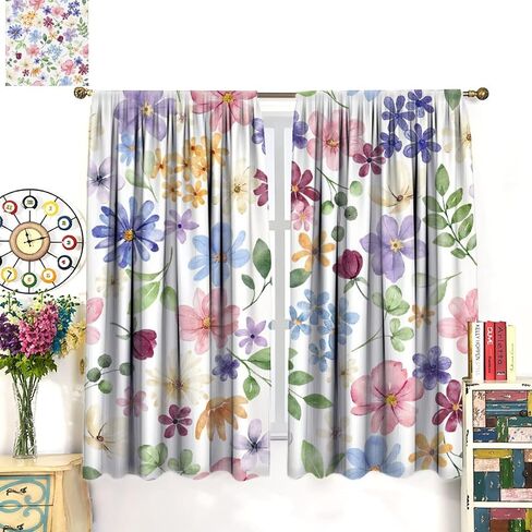 Floral Curtains, Retro Colored Birds Wild Flowers Herbs Nature Theme Pattern, Bedroom Living Room Blackout Curtains 2 Panel Set,42X45 Inch in Saudi Arabia