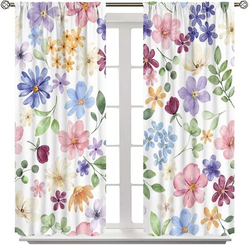 Floral Curtains, Retro Colored Birds Wild Flowers Herbs Nature Theme Pattern, Bedroom Living Room Blackout Curtains 2 Panel Set,42X45 Inch in Saudi Arabia