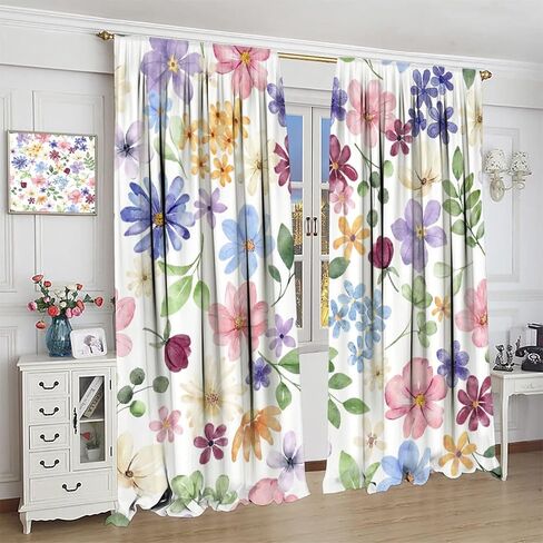 Floral Curtains, Retro Colored Birds Wild Flowers Herbs Nature Theme Pattern, Bedroom Living Room Blackout Curtains 2 Panel Set,42X45 Inch in Saudi Arabia
