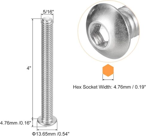 uxcell 1/4-20x4" Button Head Socket Cap Screws, 10pcs 304 Stainless Steel Fasteners Hex Bolts Screws, Full Thread Hex Drive Screws in Saudi Arabia