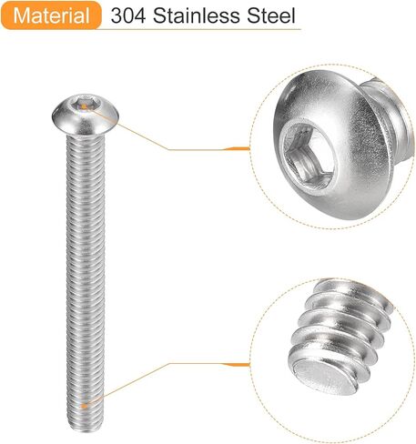 uxcell 1/4-20x4" Button Head Socket Cap Screws, 10pcs 304 Stainless Steel Fasteners Hex Bolts Screws, Full Thread Hex Drive Screws in Saudi Arabia