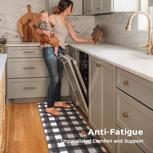 FRESHMINT Modern Farmhouse Plaid 2 Piece Set Kitchen Mats for Floor Anti Fatigue Waterproof & Non-Skid Kitchen Rugs Cushioned Kitchen Mat for Standing Washable Comfort Desk Kitchen Runners in Saudi Arabia