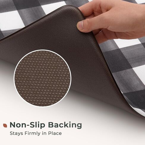 FRESHMINT Modern Farmhouse Plaid 2 Piece Set Kitchen Mats for Floor Anti Fatigue Waterproof & Non-Skid Kitchen Rugs Cushioned Kitchen Mat for Standing Washable Comfort Desk Kitchen Runners in Saudi Arabia