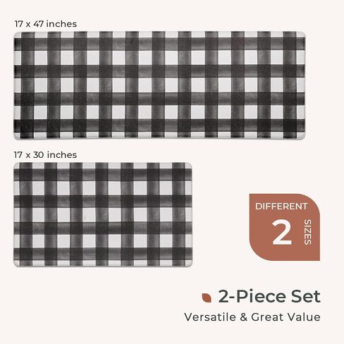 FRESHMINT Modern Farmhouse Plaid 2 Piece Set Kitchen Mats for Floor Anti Fatigue Waterproof & Non-Skid Kitchen Rugs Cushioned Kitchen Mat for Standing Washable Comfort Desk Kitchen Runners in Saudi Arabia