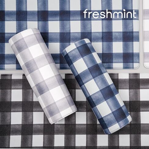 FRESHMINT Modern Farmhouse Plaid 2 Piece Set Kitchen Mats for Floor Anti Fatigue Waterproof & Non-Skid Kitchen Rugs Cushioned Kitchen Mat for Standing Washable Comfort Desk Kitchen Runners in Saudi Arabia
