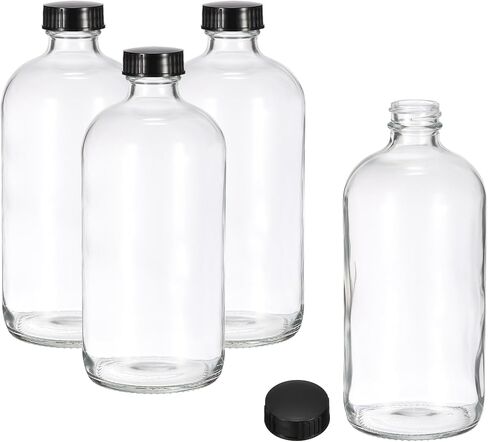 PATIKIL 8oz(240ml) Glass Sample Bottles, 4Pcs Round Bottle Dispensing Bottles with White Poly Cone Cap for Reagent Liquids, Essential Oils, Perfume, Amber in Saudi Arabia