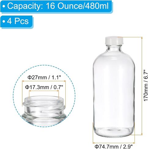 PATIKIL 8oz(240ml) Glass Sample Bottles, 4Pcs Round Bottle Dispensing Bottles with White Poly Cone Cap for Reagent Liquids, Essential Oils, Perfume, Amber in Saudi Arabia