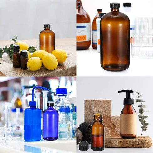 PATIKIL 8oz(240ml) Glass Sample Bottles, 4Pcs Round Bottle Dispensing Bottles with White Poly Cone Cap for Reagent Liquids, Essential Oils, Perfume, Amber in Saudi Arabia