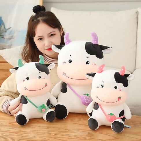 Kawaii Cute Fruit Cows Doll Strawberry Milk Vacas Doll Soft Cushion Pillow Plush Toys Animal Doll Creative Toy for Kids Plushies Home Decor Pillows Pink in Saudi Arabia