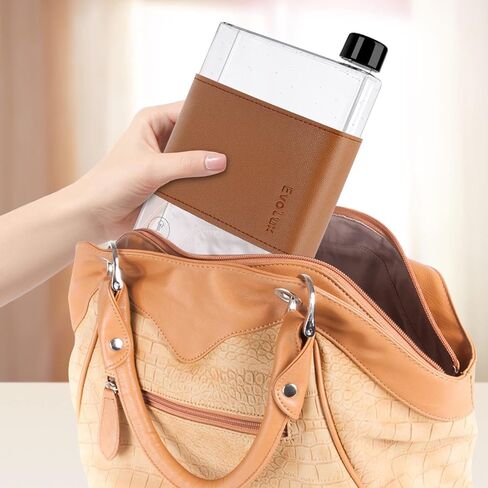 Flat Water Bottle - 17oz (500mL) Small Plastic Flask that Fits in your Bag Handbag or Purse | Perfect for Sports Camping Gym Office Gift and Travel | Reusable Clear a5 Slim Water Bottle | EVOLUX in Saudi Arabia