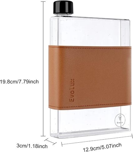 Flat Water Bottle - 17oz (500mL) Small Plastic Flask that Fits in your Bag Handbag or Purse | Perfect for Sports Camping Gym Office Gift and Travel | Reusable Clear a5 Slim Water Bottle | EVOLUX in Saudi Arabia
