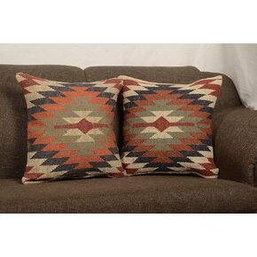 Set of 2 Indian Jute Vintage Kilim Pillow 18x18 Inches Ethnic Bohemian Kilim Pillow for Home Decor, Turkish Kilim Pillow for Sofa, Couch & Living Room (Pattern 1)