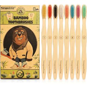 Bamboo Toothbrushes (8 Count) BPA Free Soft Bristles Natural Toothbrush Set - Biodegradable & Compostable Eco-Friendly Wooden Toothbrush