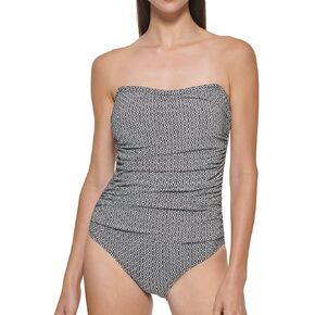 DKNY Ladies Swimsuit in Bandeau Maillot Black White Geo, S
