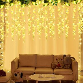 DEEMEI 20 Branches Wisteria Garlands Artificial Flowers Wisteria Vine Rattan Silk Hanging Flowers with LED Strings Lights for Wedding Arch Home Garden Outdoor Ceremony Decor in Kuwait