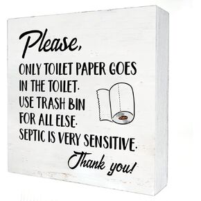 Sarcastic Bathroom Wooden Box Sign with Saying Desk Decor 5 x 5 Inch Sensitive Septic System Box Sign Wood Plaque Block Sign Rustic Home Toilet Restroom Decor