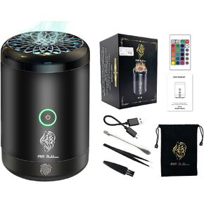 مبخرة كهربائية، بخور كهربائي محمول، مبخرة بخور إلكترونية عربية قابلة لإعادة الشحن عبر USB، مبخرة كهربائية للسيارة مع 16 لونًا من أضواء LED، تستخدم للسيارة والمنزل in Kuwait