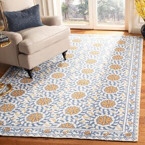 SAFAVIEH Chelsea Collection 3' Round Ivory/Blue HK150A Hand-Hooked French Country Wool Area Rug