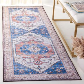 SAFAVIEH Tucson Collection Runner Rug - 2'6" x 8', Beige & Blue, Persian Design, Non-Shedding Machine Washable & Slip Resistant Ideal for High Traffic Areas in Living Room, Bedroom (TSN181B)