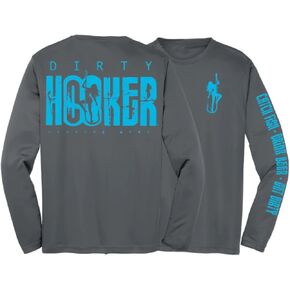 Dirty Hooker Long Sleeve Fishing Shirt for Men Classic Blue Logo - Uv Protection Long Sleeve Shirt Men -Dry Fit Swim Shirt