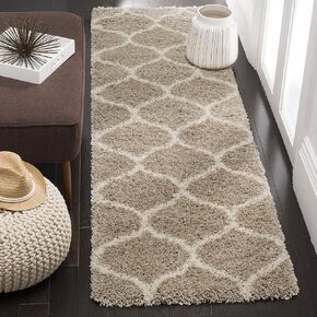 SAFAVIEH Hudson Shag Collection Runner Rug - 2'3" x 10', Beige & Ivory, Trellis Design, Non-Shedding & Easy Care, 2-inch Thick Ideal for High Traffic Areas in Living Room, Bedroom (SGH280S)